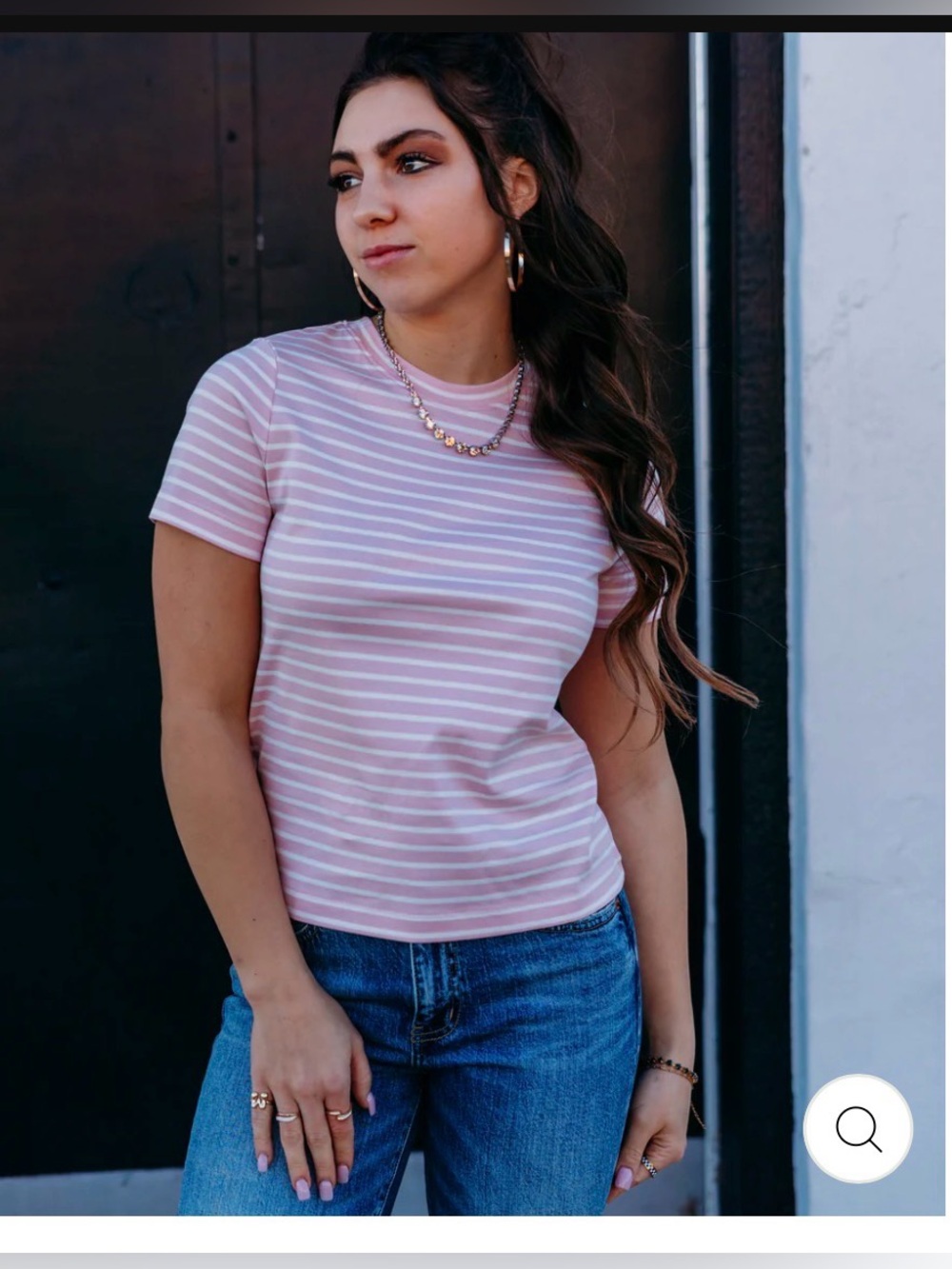 NWT SPANX Pink & White Striped Cool Cotton Crewneck Tee Sz S